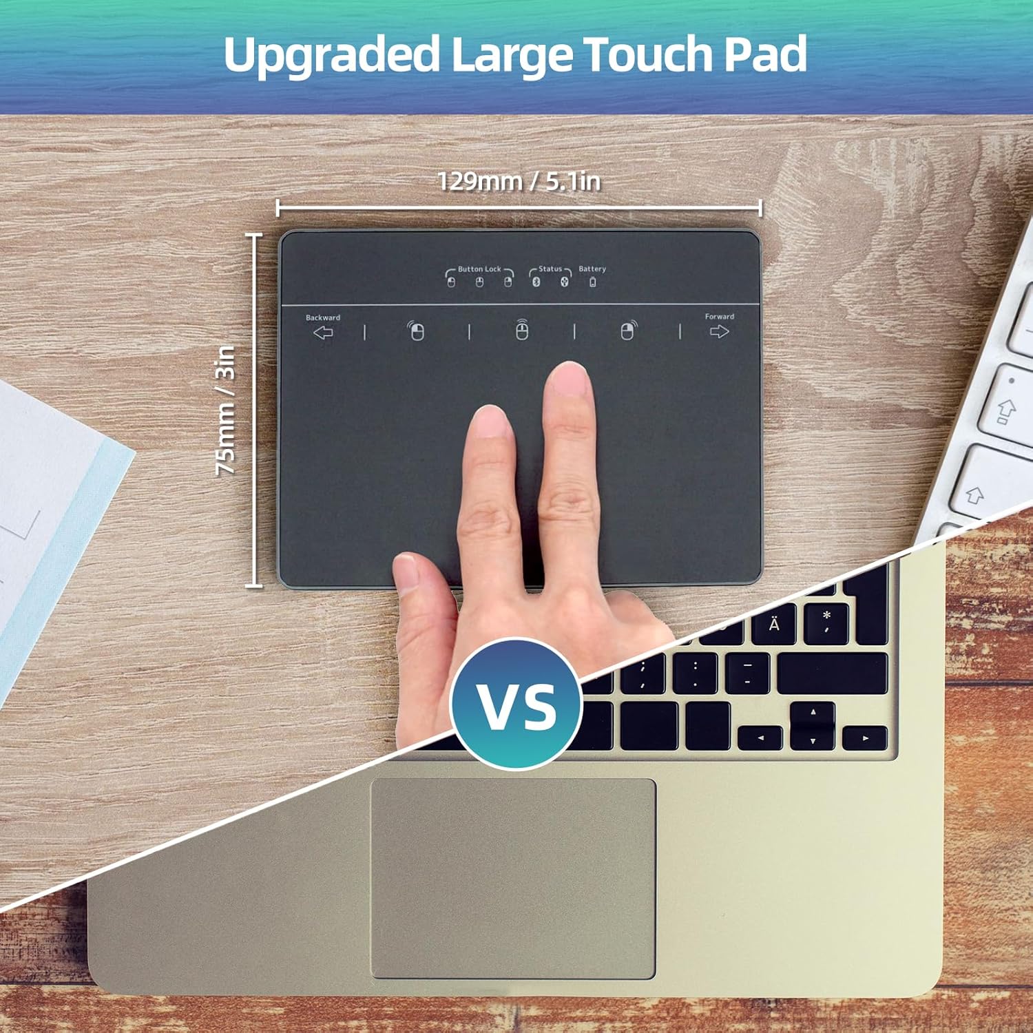 Wired & Wireless Metal Touchpad for PC Computer & Laptop, Rechargeable Trackpad Travel-Friendly Bluetooth & USB Mouse Pad for Windows 7/10/11, Black