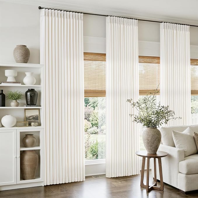 Pinch Pleat Linen Curtains 108 Inches Long 4 Panels Set Ivory Cream Memory - Image 8