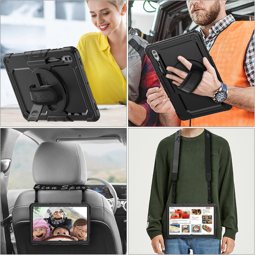 SEYMAC stock Case for Samsung Galaxy Tab S10 Ultra / S9 Ultra Tablet Case 14.6'' with Screen Protector, Pencil Holder, 360 Rotate Stand, Hand Strap, Shoulder Strap, Black1