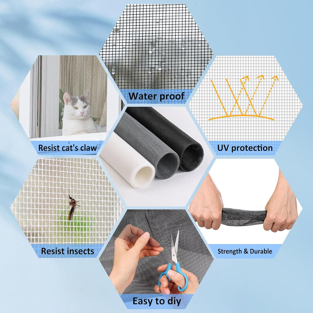 40"x118" Window Screen Mesh, Fiberglass Window Screen, Screen Door Mesh, Windows Screens and Screen Door Replacement, Patio Screen Mesh- White