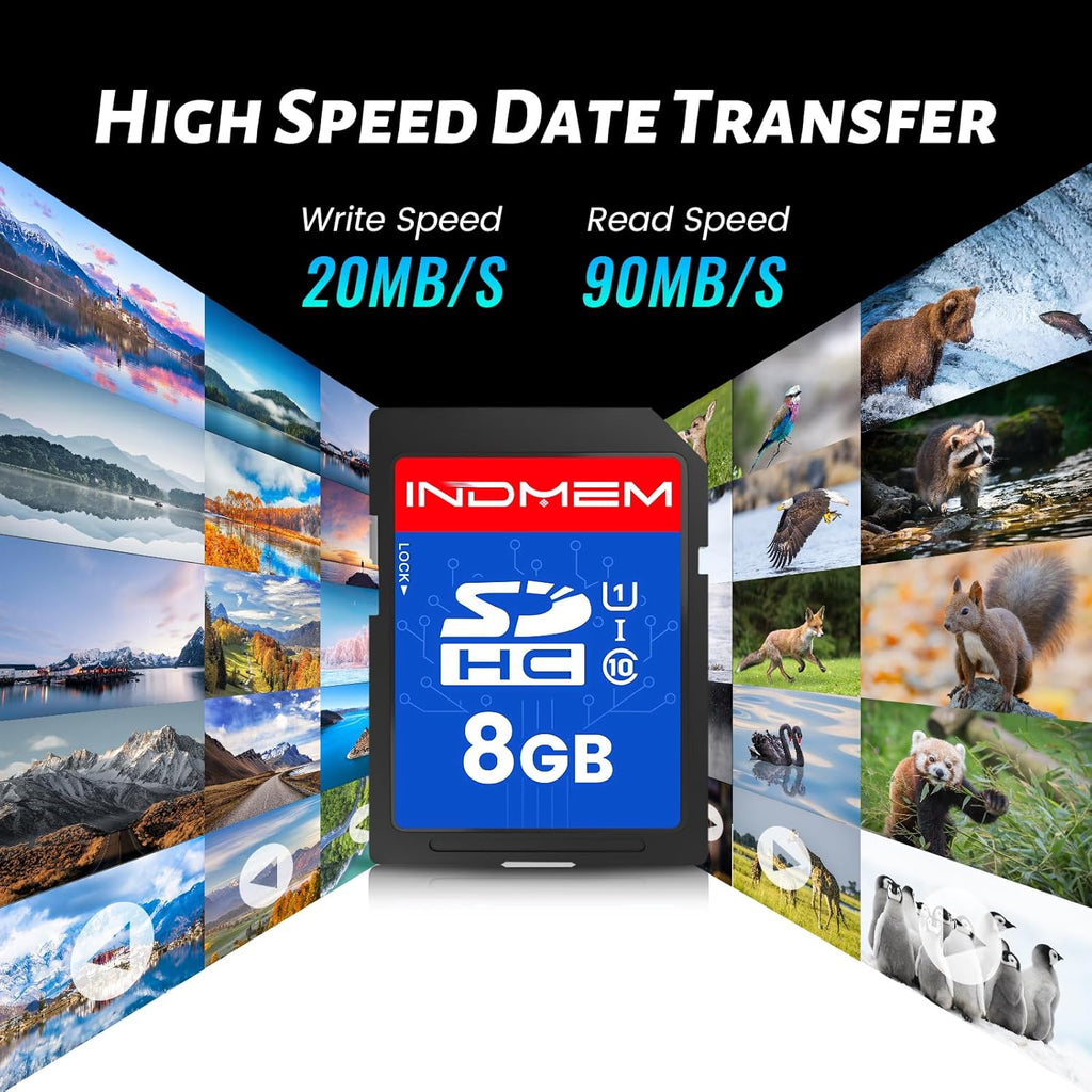 INDMEM SD Card 8GB, 10-Pack UHS-I Class 10 MLC Flash Memory Card, High-Speed Secure Digital Cards for Cameras, DSLR, Action Cams - Reliable Storage
