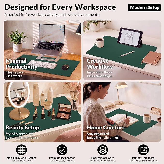 AFIING Cork Desk Mat, Dark Green, 35.4" x 17", Desk pad Protector | Dual-Sided - Image 6