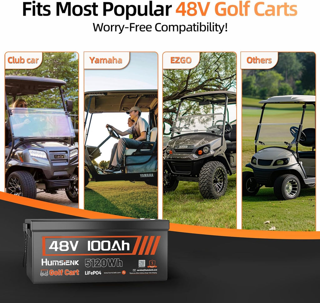 48V 100Ah LiFePO4 Lithium Battery Golf Cart with Bluetooth Group 8D, 15000+ Deep Cycle Battery, Built-in 200A BMS with Low-Temp Protection 2PACK