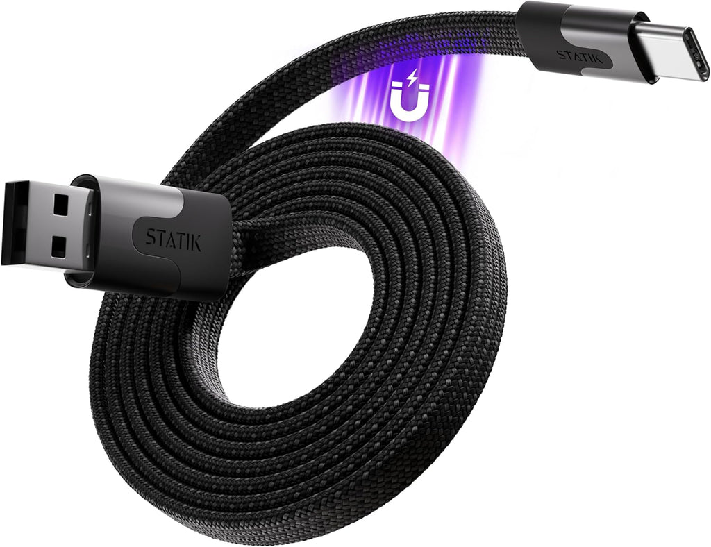 Statik MagStack USB to USB C Cable, Magnetic Anti Tangle Flat A to Type C Charger Fast Charging Cord, Magnetic Charging Cable, Compatible with iPhone 16 Pro Max, 15, Galaxy S24 Ultra, 27W 3FT/1M