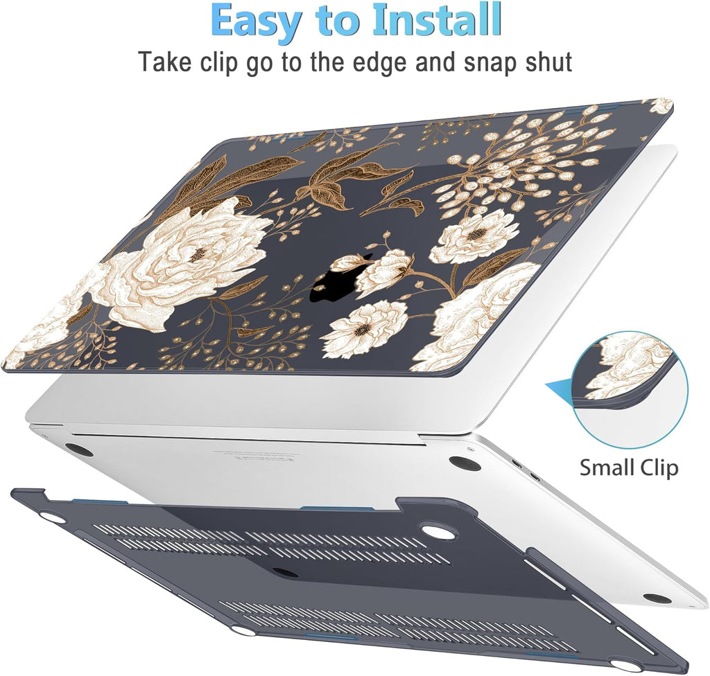 Mektron for MacBook Air 13 Case A1466/A1369 (2010-2017 Release), Snap-on Plastic Hard Shell Cover for MacBook Air 13.3 inch with Keyboard Cover, Peonies and Roses