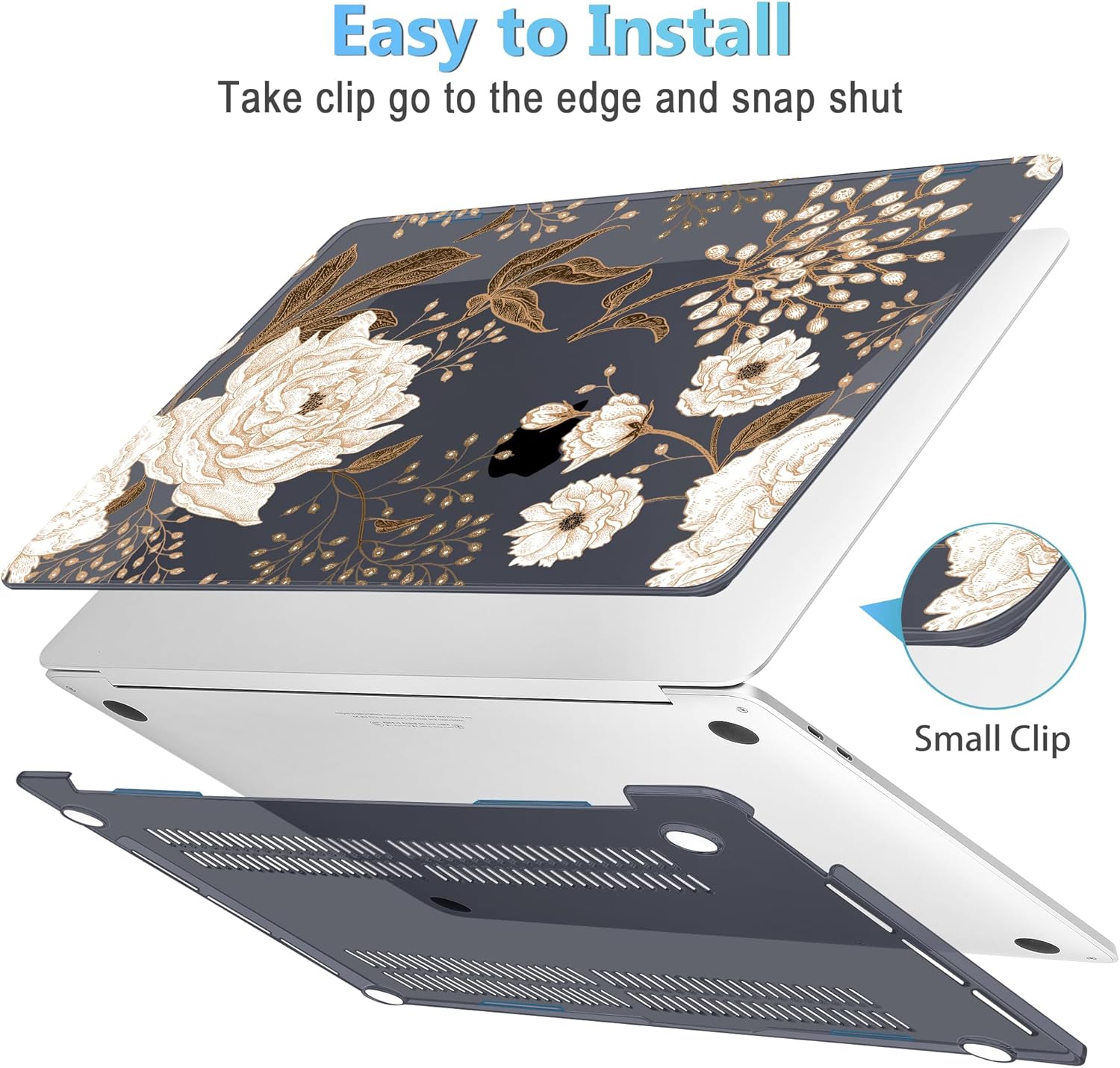 Mektron for MacBook Air 13 Case A1466/A1369 (2010-2017 Release), Snap-on Plastic Hard Shell Cover for MacBook Air 13.3 inch with Keyboard Cover, Peonies and Roses