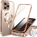 BERFY Magnetic for iPhone 16 Pro Case, Compatible with Magsafe, Built-in 9H Tempered Glass Screen Protector & Upgraded Camera Protection, Full-Body Plating Phone Case for 16 Pro 6.3", Desert Gold