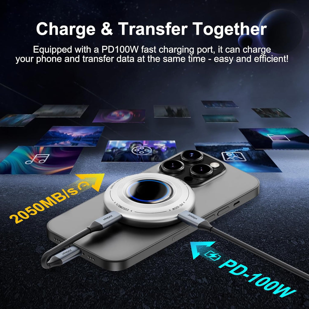 FP108 2TB Magnetic Portable SSD, External Solid State Drives with PD-100W and 2050MB/s USB-C 3.2 Gen 2x2, Play While Charging, Compatible with iPhone 16/15 Pro Max, Android, PC, Mac, Switch Lite