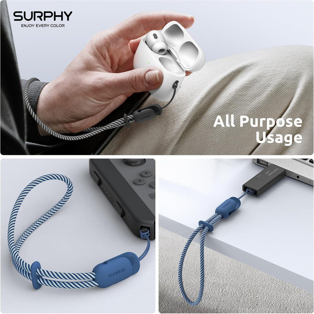 SURPHY 2 Pack Phone Lanyard for Cellphone Case, Phone Wrist Strap for Case, Cellphone Strap with 2-Color Braided, Charm Wrist Lanyard for Women, Cellphone Wrist Lanyard for Women, Black & Blue Jay