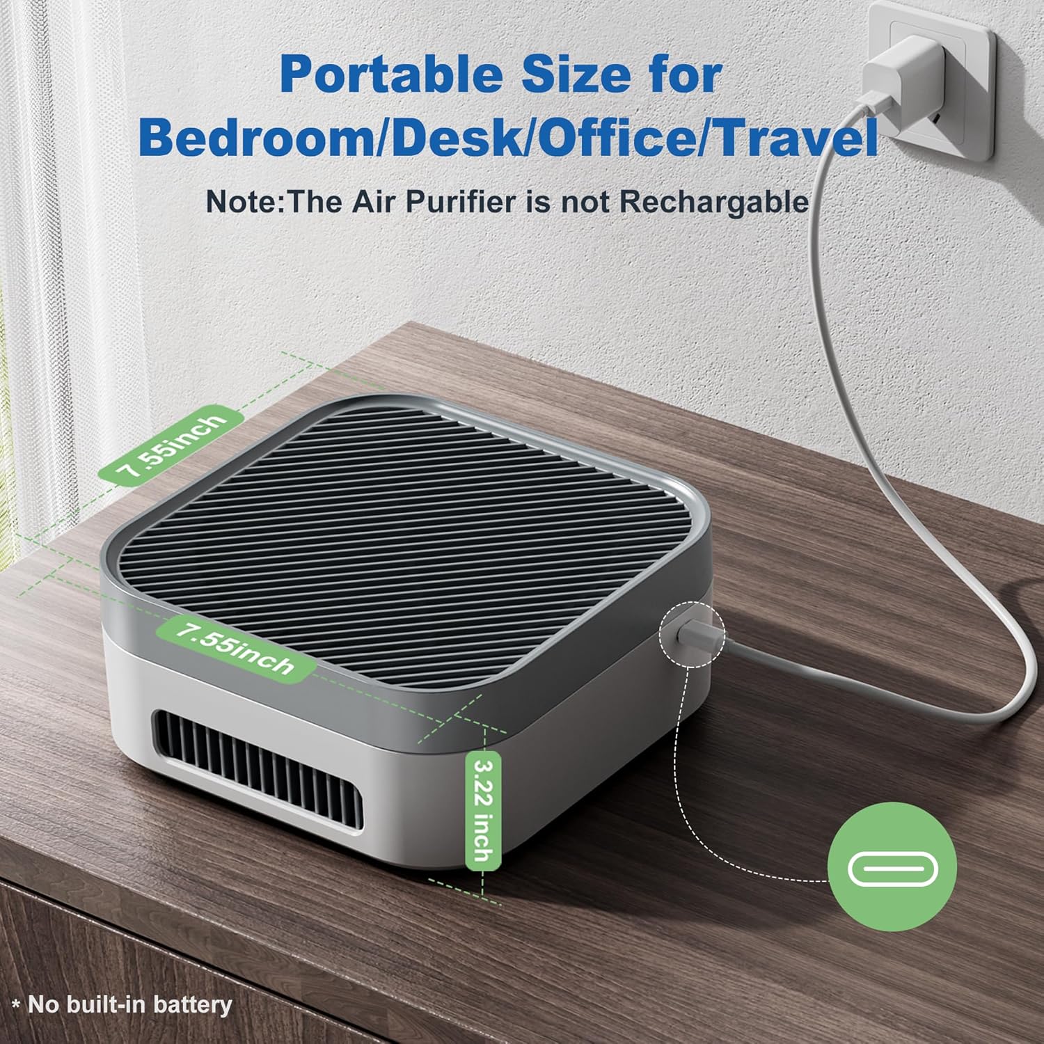 Air Purifier for Home – True HEPA Filter for Pets, Smoke & Allergies | 600 Sq Ft Coverage | Ultra-Quiet & Portable for Bedroom/Travel