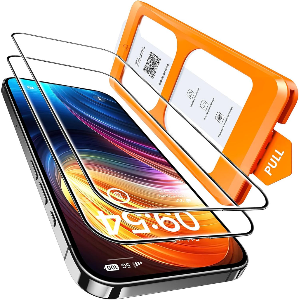 TOCOL for iPhone 16 Screen Protector 9H Hardness Military Grade Shatterproof HD Tempered Glass Full Coverage Easy Installation Case Friendly 2 Pack