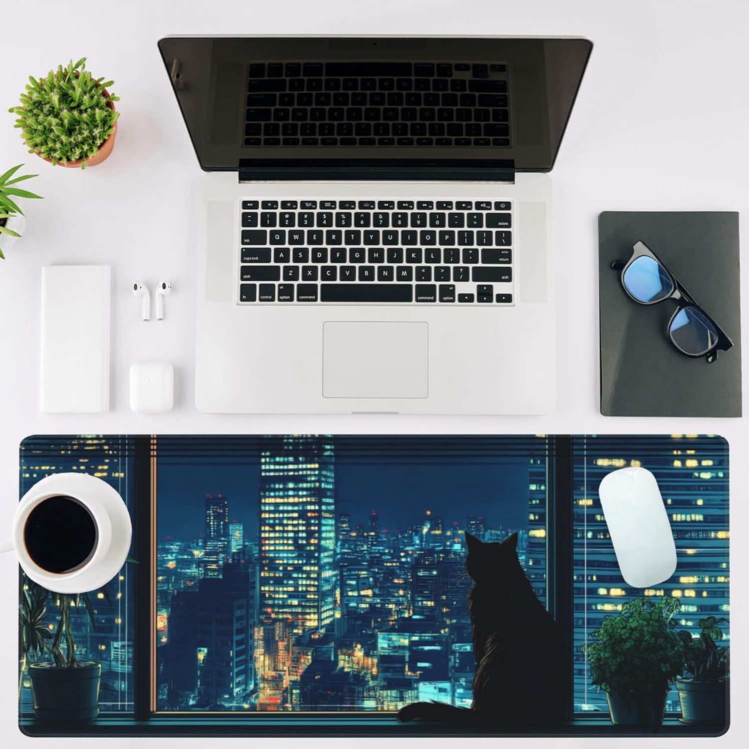 Mouse Pad Large Black Cat Non-Slip Gaming Desk Mat with Stitched Edge Laptop Keyboard Desk Pad for Work Home Gaming (35.4 x 15.7 Inches)