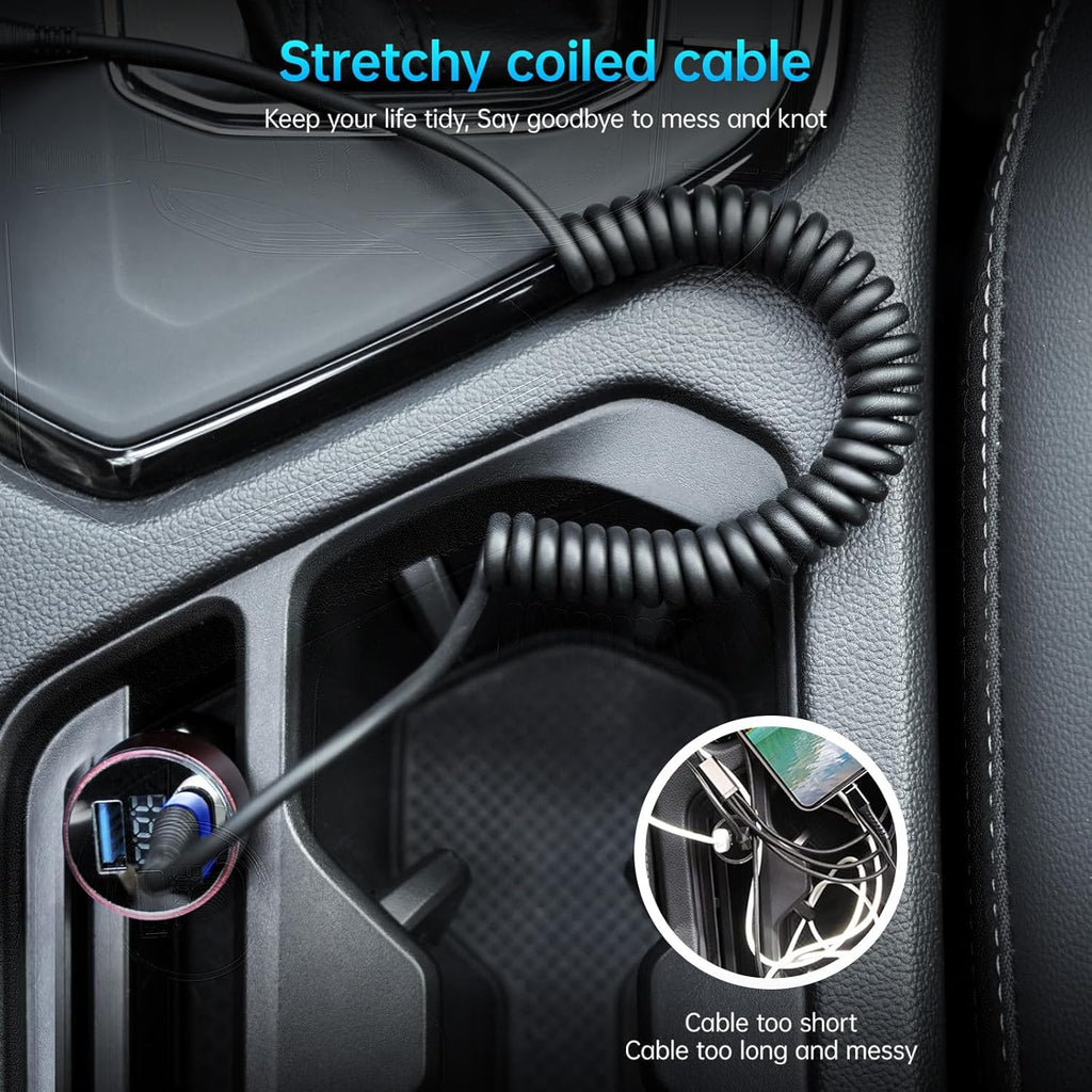 iPhone Charger Cable for Car 3FT, 2Pack Coiled Lightning Cable, [Apple MFi Certified] Retractable Charging Cord Compatible with iPhone 14/13/12/11 Pro Max/XS MAX/XR/XS/8/iPad/iPod/CarPlay-Blue