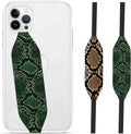 Phone Grip Strap - Pack of 2 Reversible Finger Holder for Phone Back, Customizable Anti-Slip Design, Wireless Charging Compatible Detachable Holder for iPhone - Brown & Green Snake Skin