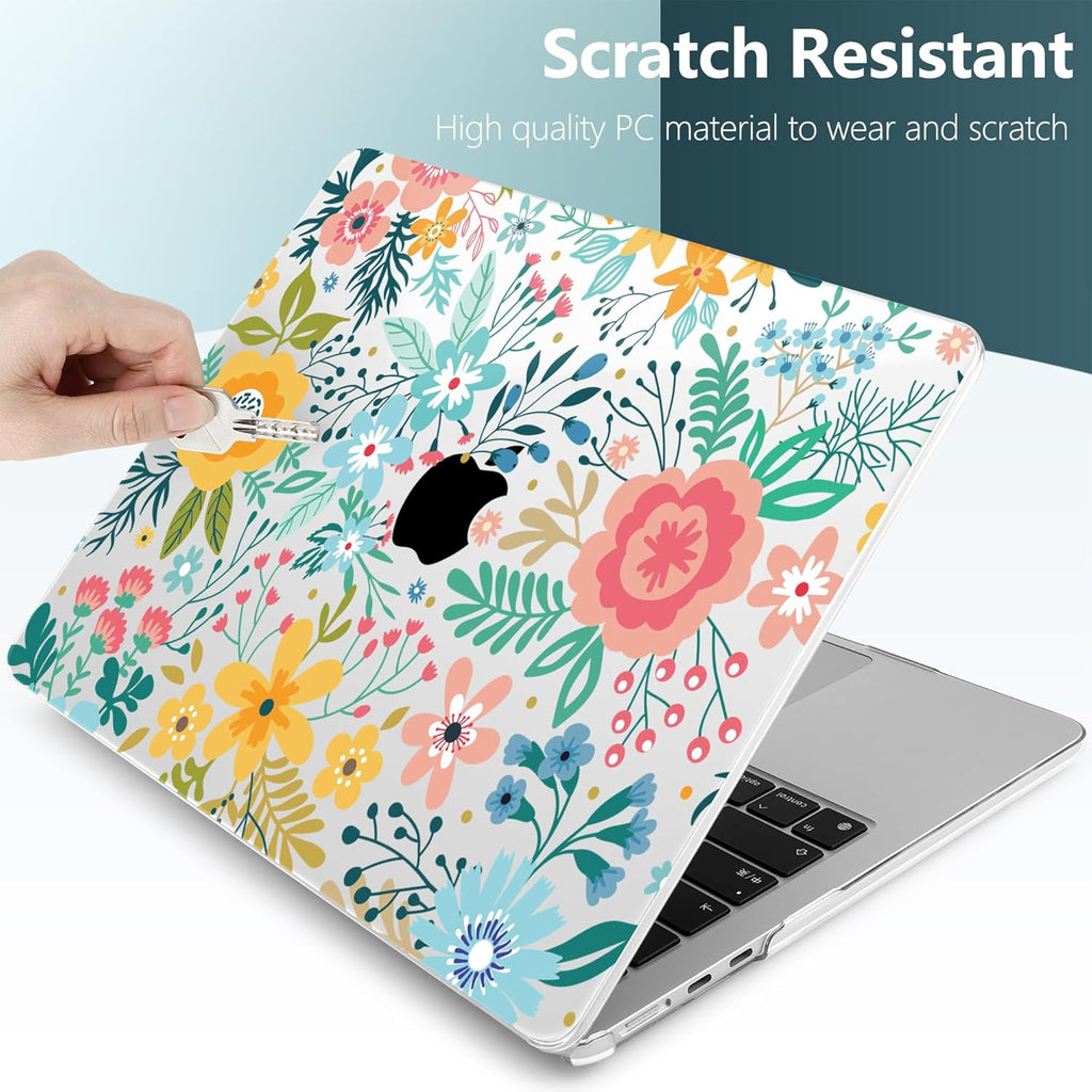 TWOLSKOO Compatible with M4 MacBook Air 15 inch Case 2025-2023 Released Model M4 A3241 M3 A3114 M2 A2941, Plastic Hard Shell & Screen Protector & Keyboard Cover & Trackpad Film, Abstract Flower