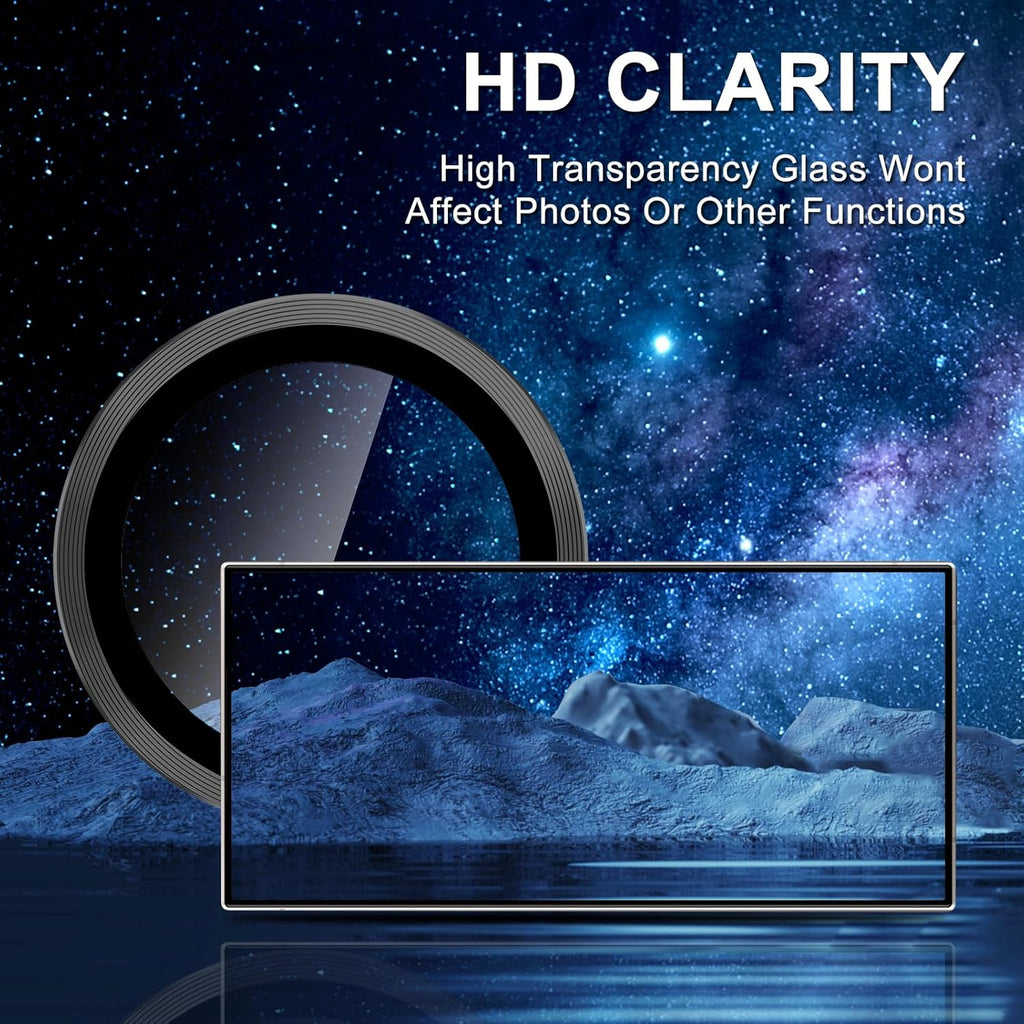 for Samsung Galaxy S25 Ultra Camera Lens Protector, Individual Metal Ring Tempered Glass Lens Cover, [Strong Adsorption] Scratch Resistant Ultra-Thin HD Clear Lens Cover, 1 Set-Black