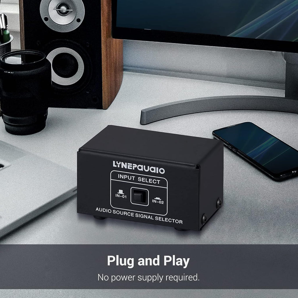Audio Switcher RCA 2 in 1 Out/1 in 2 Out A/B Switch Stereo Audio Splitter Box with No Distortion RCA Jack for Switching Between Computer Speakers and Headphones