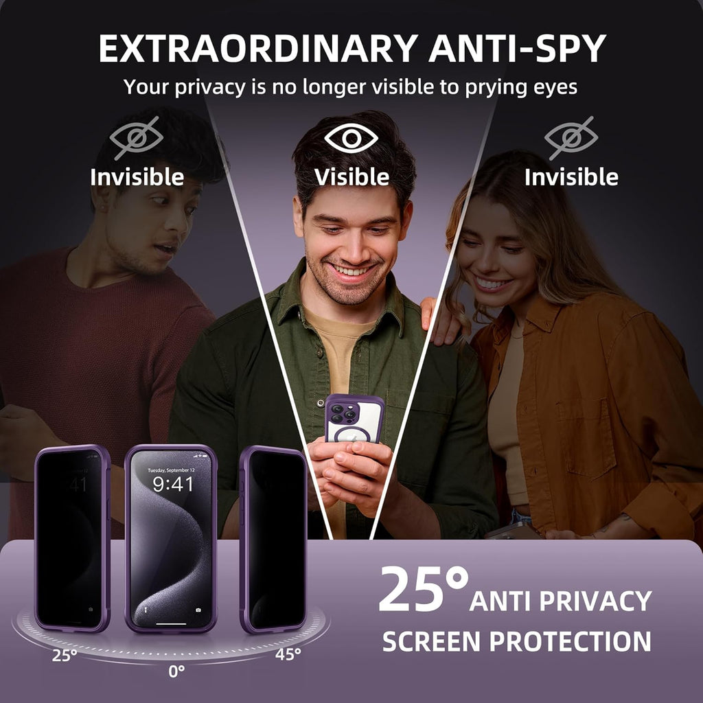 Magnetic for iPhone 15 Pro Max Case, Compatible with MagSafe, Built-in Privacy Screen Protector and Camera Protection, Anti Spy Full Body Dustproof Shockproof Hard Phone Case 6.7", Purple