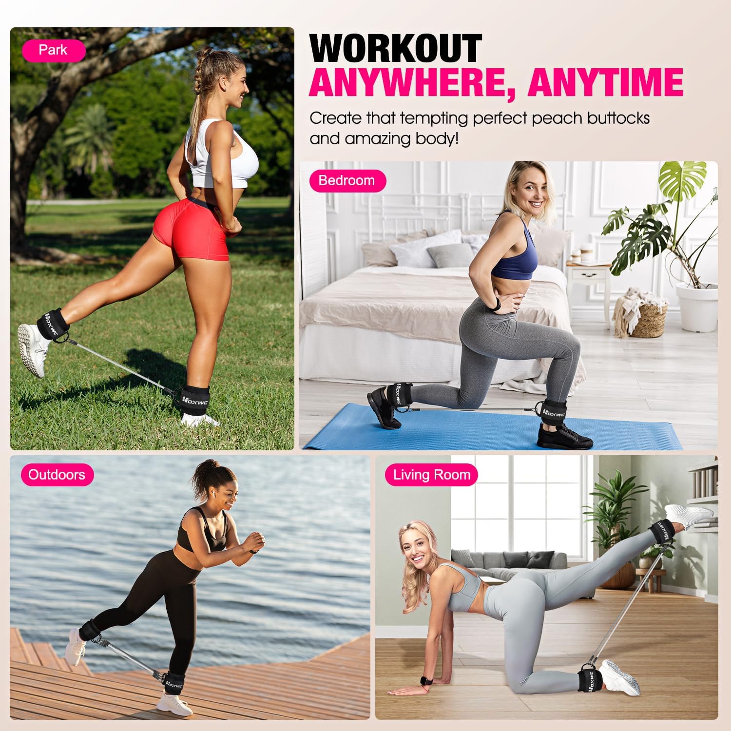 Ankle Resistance Bands with Cuffs, Ankle Bands for Working Out, Ankle Resistance Band for Leg, Booty Workout Equipment for Kickbacks Hip Fitness Training, Exercise Bands for Butt Lift Women