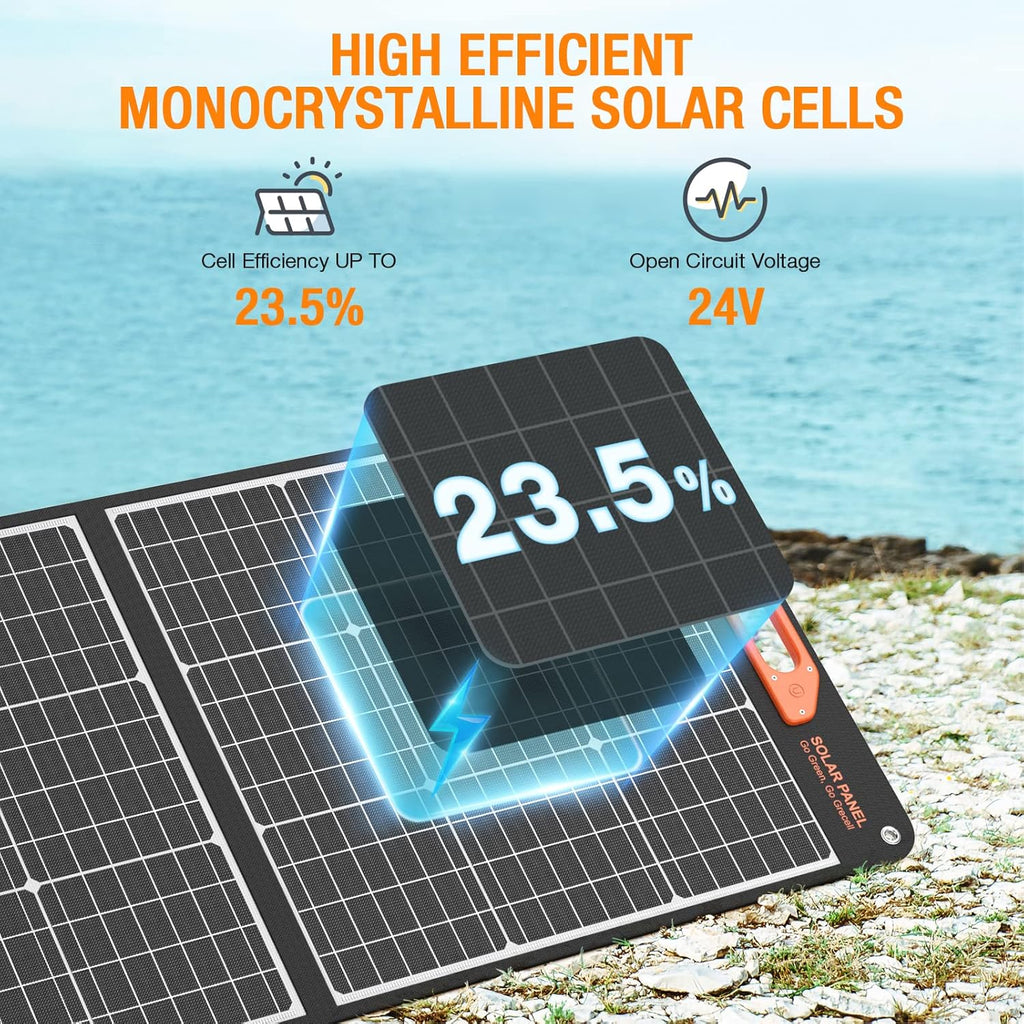 200W Portable Solar Panel for Power Station Generator, 12V/24V Flexible Foldable Solar Panel Kit Lightweight High-Efficiency Solar Charger Power Backup for Outdoor Van Camper Boat Caravan Off-Grid