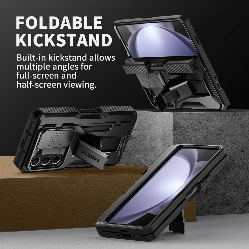 TONGATE for Z Fold 5 Case, [with S Pen Slot & Hinge Protection] [Tempered Glass Screen Protector] Full-Body Military Drop Phone Case for Samsung Galaxy Z Fold 5 with Kickstand & Belt Clip, Black
