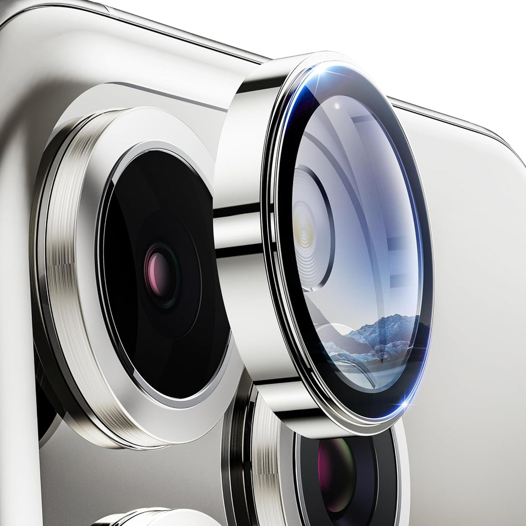 Hoerrye for iPhone 15 Pro Max/iPhone 15 Pro Camera Lens Protector [3+1] [Keep Lens Original Design] 9H Tempered Glass Camera Cover Screen Protector,White Titanium