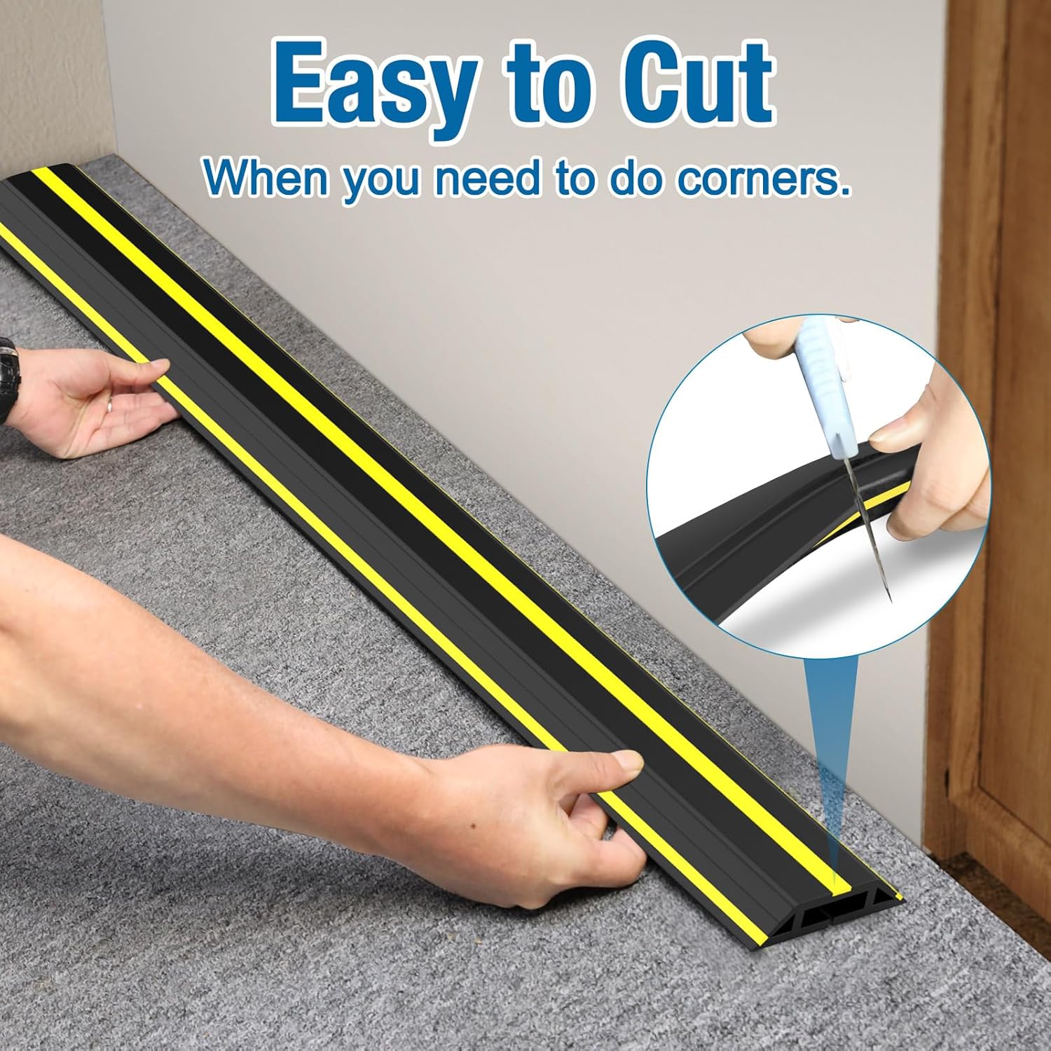 Eapele 6.5ft Cable Protector Cord Cover for Floor, Heavy Duty PVC Duct Easy to Unroll, Prevent Trip Hazard for Home Office or Outdoor Settings