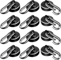 LOVIMAG Strong Magnetic Hooks, 70LBS Magnetic Hooks Heavy Duty Strong Neodymium Magnets with Carabiner Hook, Magnet Hooks with Swivel for Kitchen, Hanging, Cruise, Grill, Refrigerator - 12 Pack Black