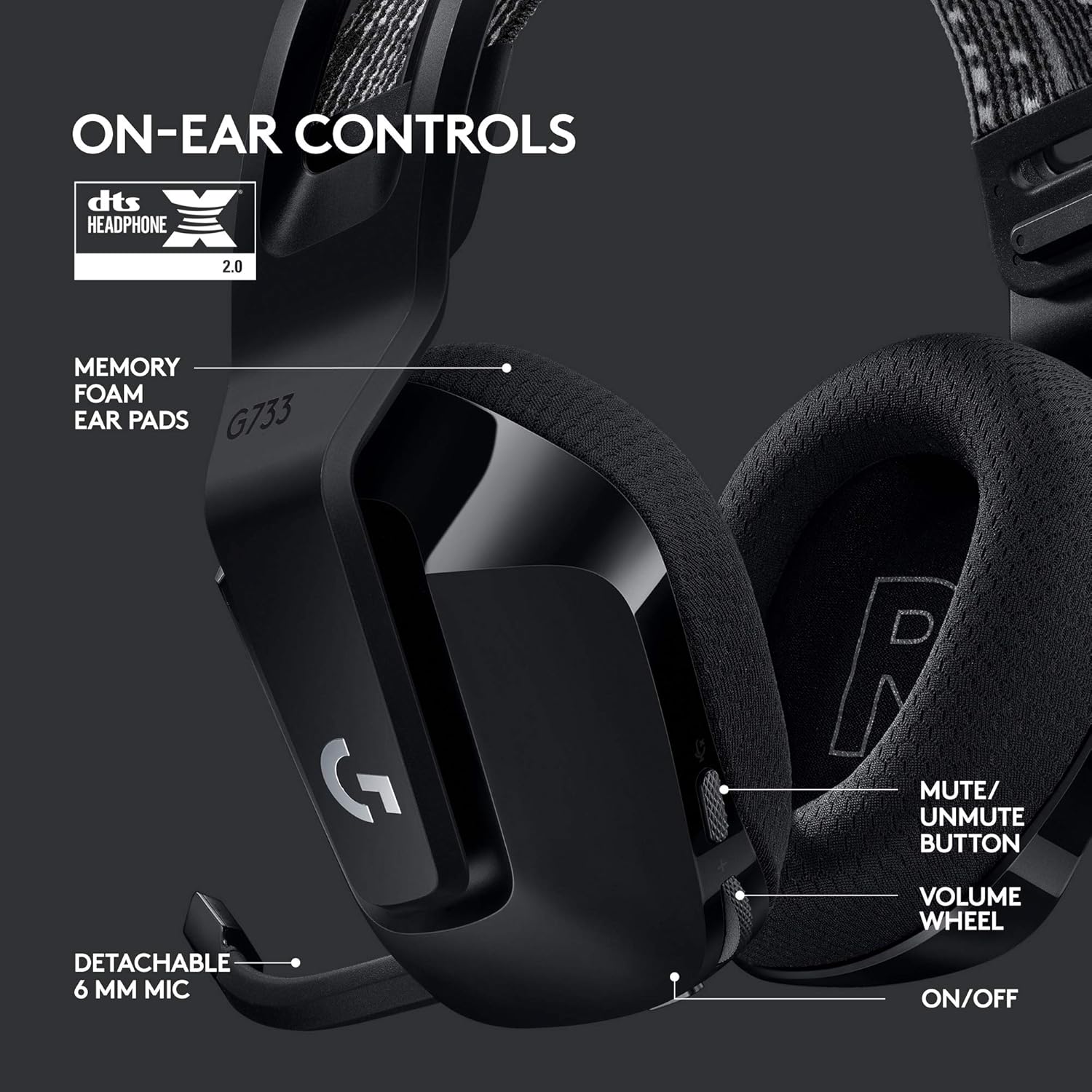 Logitech G733 Lightspeed Wireless Gaming Headset, Suspension Headband, Lightsync RGB, Blue VO!CE Mic, PRO-G Audio – Black, Gaming Headset Wireless, PC, PS5, PS4, Switch Compatible