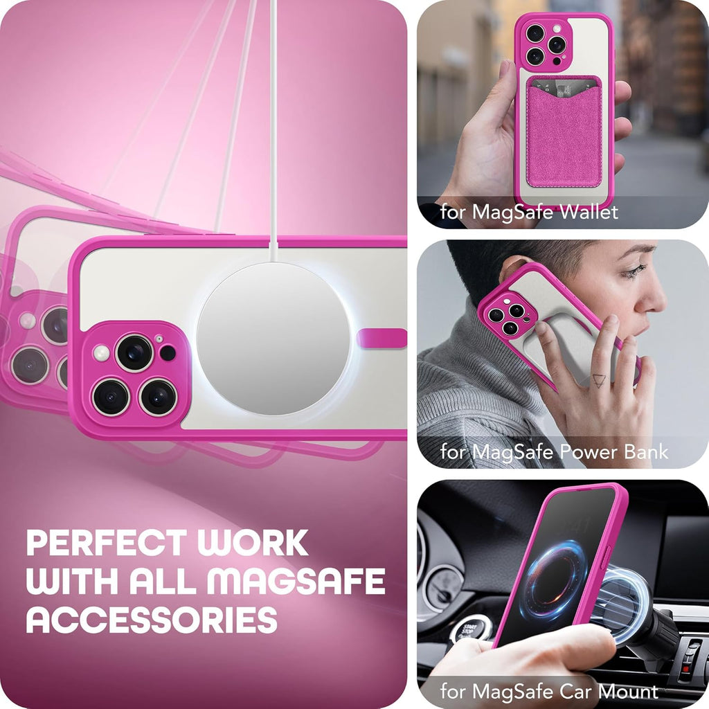 Magnetic for iPhone 15 Pro Max Case, Compatible with MagSafe, Built-in Privacy Screen Protector and Camera Protection, Anti Spy Full Body Dustproof Shockproof Hard Phone Case 6.7", Rose Red