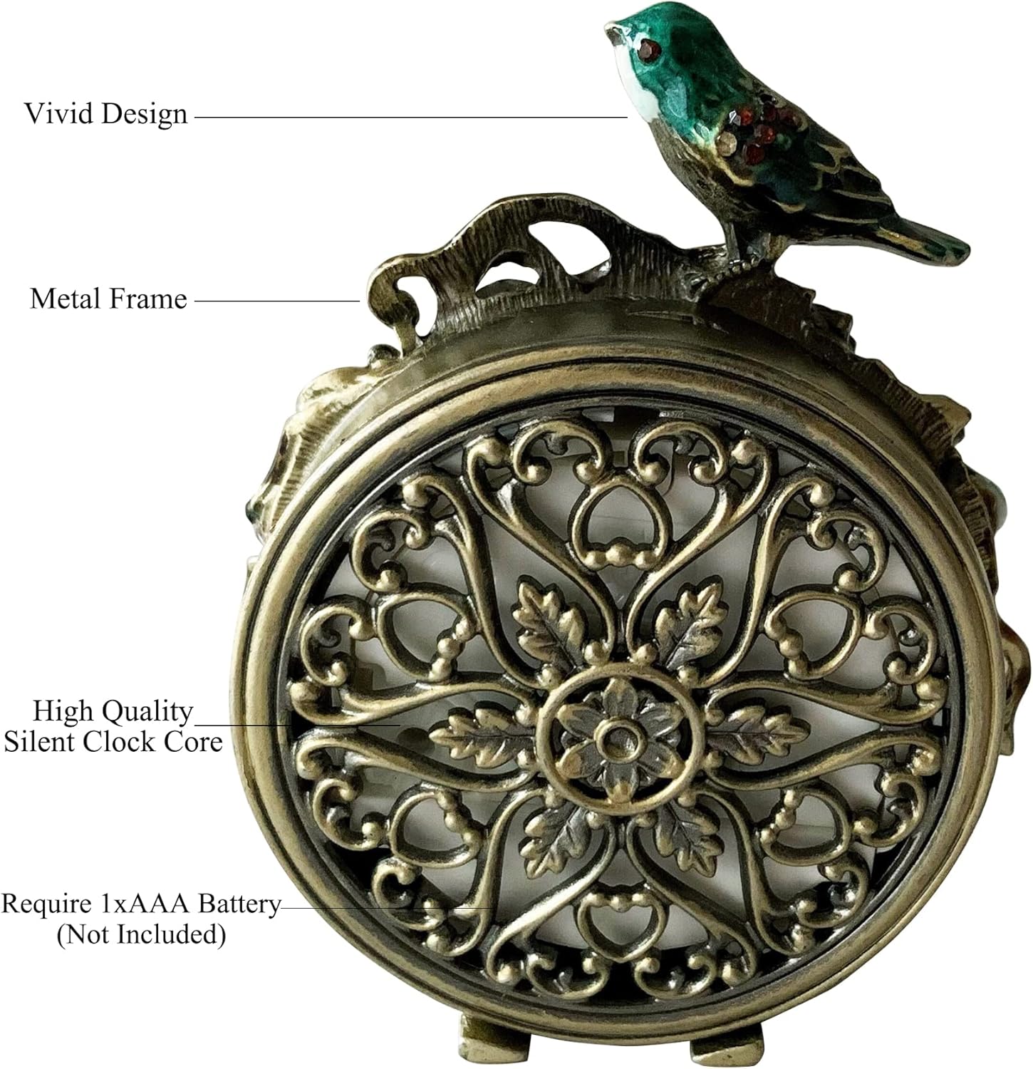 Decorative Mini Table Clock, Vintage Metal Silent Analog Quartz Battery Operated Table Top Clock for Living Room Decor Shelf