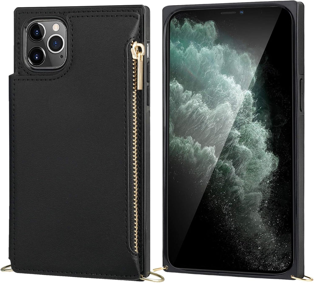 Bocasal Crossbody Wallet Case for iPhone 11 Pro Max with Card Holder,Zipper Card Slot Protector Shockproof Purse Cover with Removable Cross Body Strap 6.5 Inch(Black)