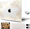 MEEgoodo for M4/M3/M2 MacBook Air 15.3 inch Case 2025 2024 2023, Case Fit Model (A3241/A3114/A2941) for MacBook Air 15 inch, Laptop Hard Shell with Keyboard Cover, Drawn Golden Floral