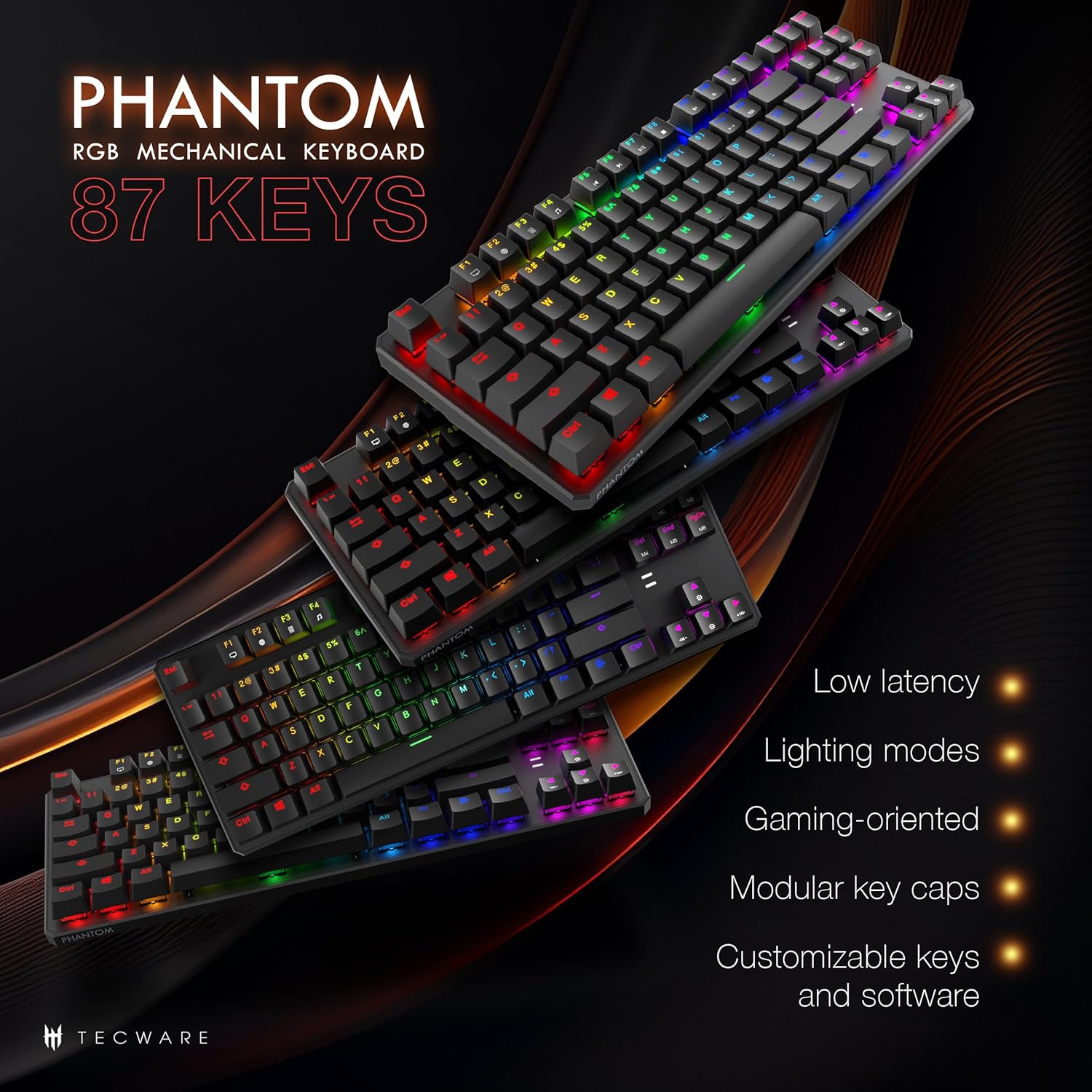 TECWARE Phantom 87 Key Mechanical Keyboard, RGB led, Outemu Brown Switch