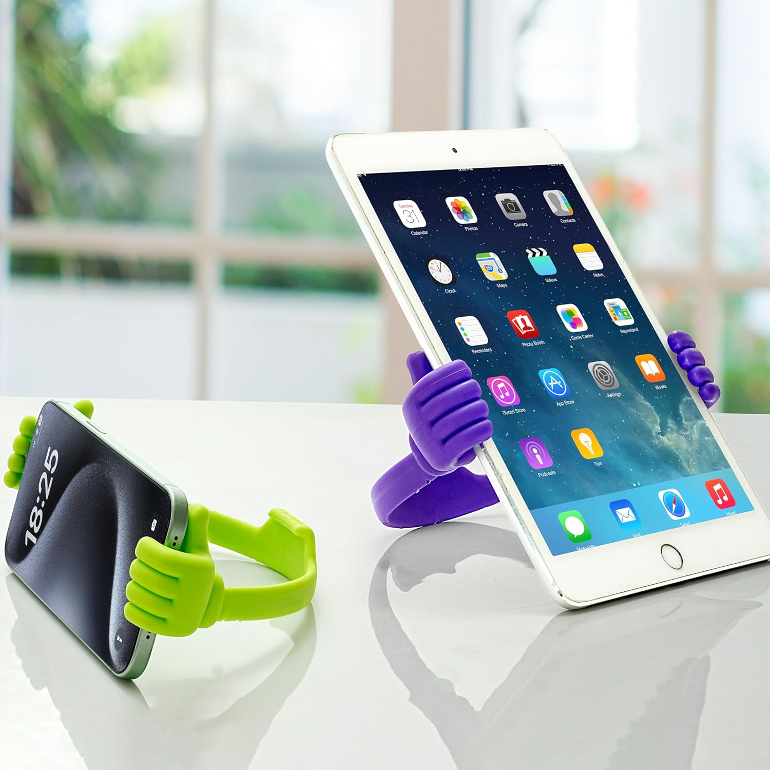 Honsky Thumbs-up Cell Phone Stand Holder, Tablet Stand Cradle for Desk Desktop Smartphone Cellphone Mobile Phone Tablets â€“ Universal Adjustable Flexible, Green