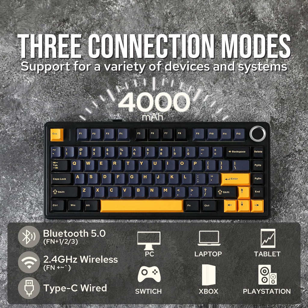 EPOMAKER x Aula F75 Gasket Mechanical Keyboard, 75% Wireless Hot Swappable Gaming Keyboard with Five-Layer Padding&Knob, Bluetooth/2.4GHz/USB-C, RGB (Black, LEOBOG Reaper Switch)