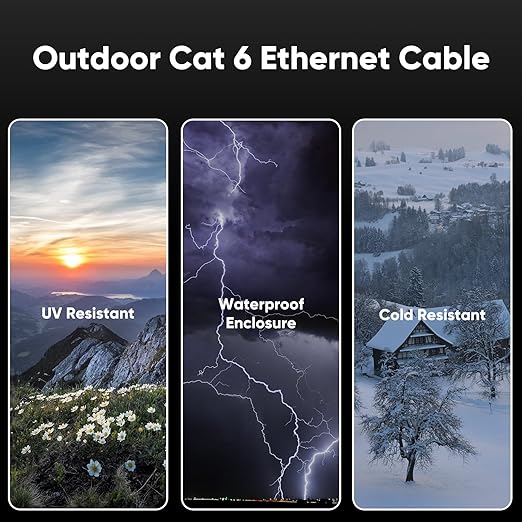 Cat 6 Outdoor Ethernet Cable 40 ft, 24AWG 10Gbps Cat6 Cable Cord Waterproof - Image 2