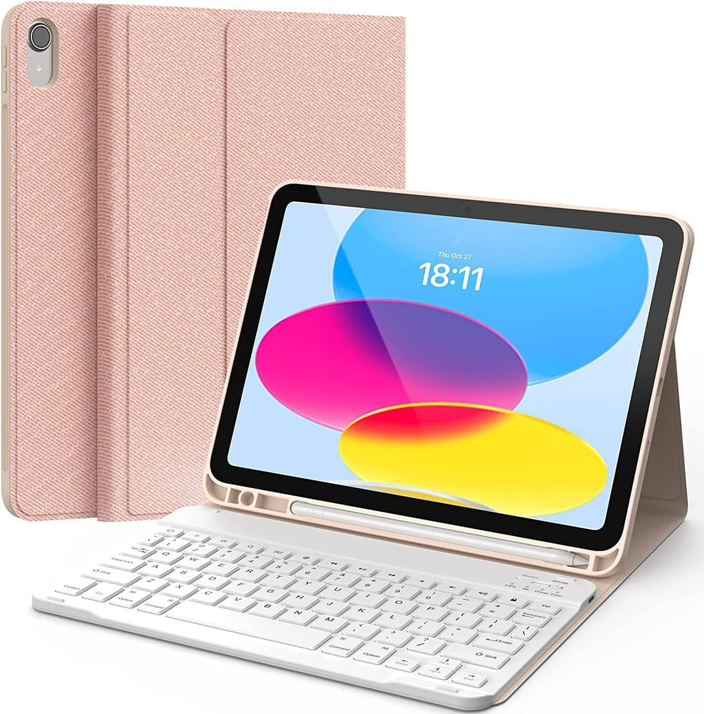 CHESONA Keyboard Case for iPad (A16) 11th/10th Generation (2025/2022), Detachable Wireless Keyboard, Stand Folio Keyboard Cover with Pencil Holder, Thin & Light (Pink)