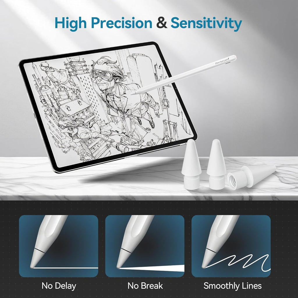 Replacement Tips for Apple Pencil Pro/1st/2nd &USB-C, 3 Pack High Sensitivity Nibs, Durable Stylus Pen Tip Accessories, Precise Control No Delay, Smooth iPencil Tips Replacement (Black)