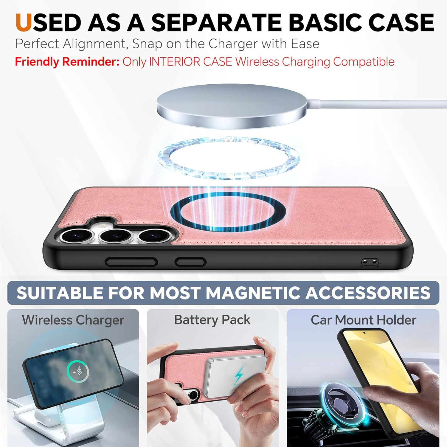 TUCCH Case for Galaxy S25, [Detachable] 2 in 1 Wrist Strap Magnetic PU Leather Wallet Case with RFID Blocking [Wireless Charging] 4 Card Slot Stand Removable Shockproof Cover for Galaxy S25, Rose Gold