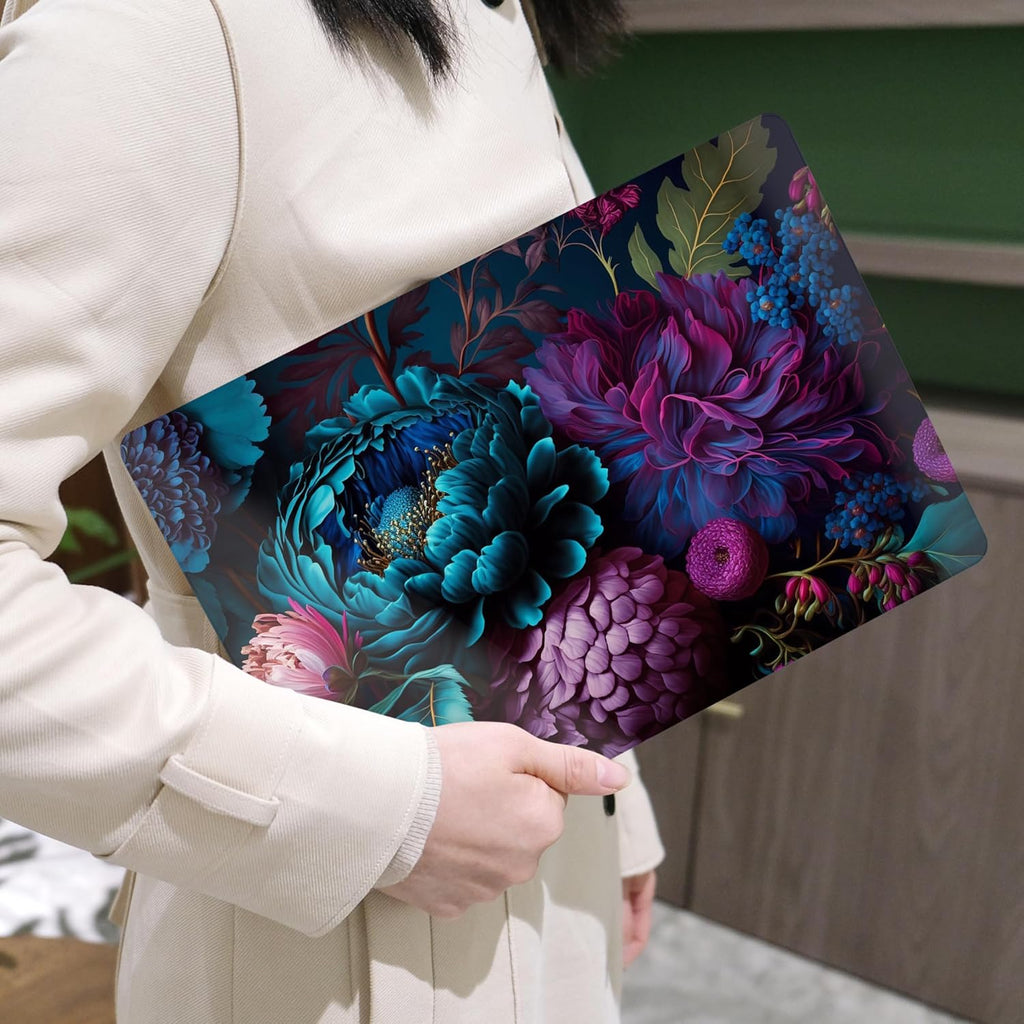 MEEgoodo for MacBook Air 13.3 inch Case 2021 2020 2019 2018 A2337 M1 A2179 A1932, Hard Shell with Keyboard Webcam Cover & Trackpad Film & Type C Adapter for MacBook Air M1, Beautiful Fantasy Flower