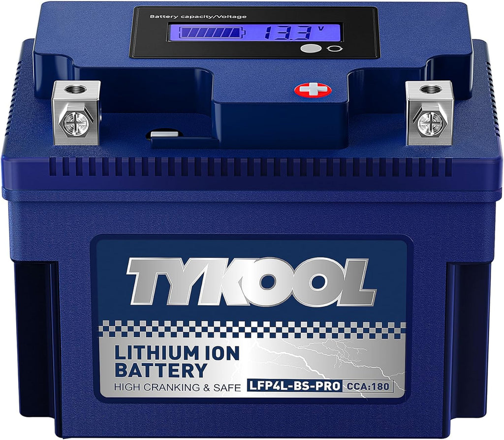 TYKOOL YTX4L-BS-Pro High PerformanceLithium Motorcycle Battery,180CCA 12.8V 3Ah LiFePO4 Powersports Battery,Built-in BMS,for Dirt bikes,ATV,Scooter,4 wheeler,Hongda grom,Motocross,Riding Lawn Tractor