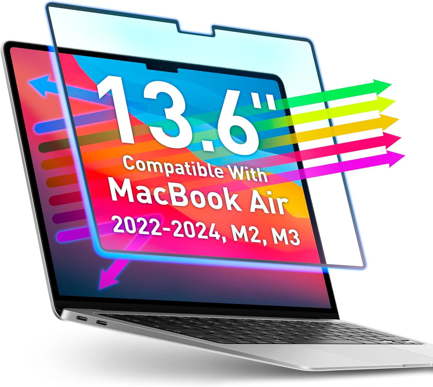 VINTEZ Magnetic Blue Light Screen Protector Compatible With MacBook Air 13.6" 2022, 2023, 2024, M2, M3 Anti Blue Light Blocking Filter for Laptop