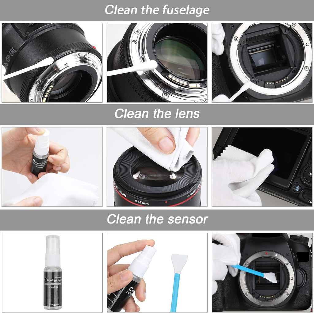 18-in-1 Professional Camera Cleaning Kit for Most DSLR Cameras (Canon, Nikon,Sony), with Air Blower/Cleaning Pen/Detergent/Cleaning Cloth/Lens Brush/Carry Case