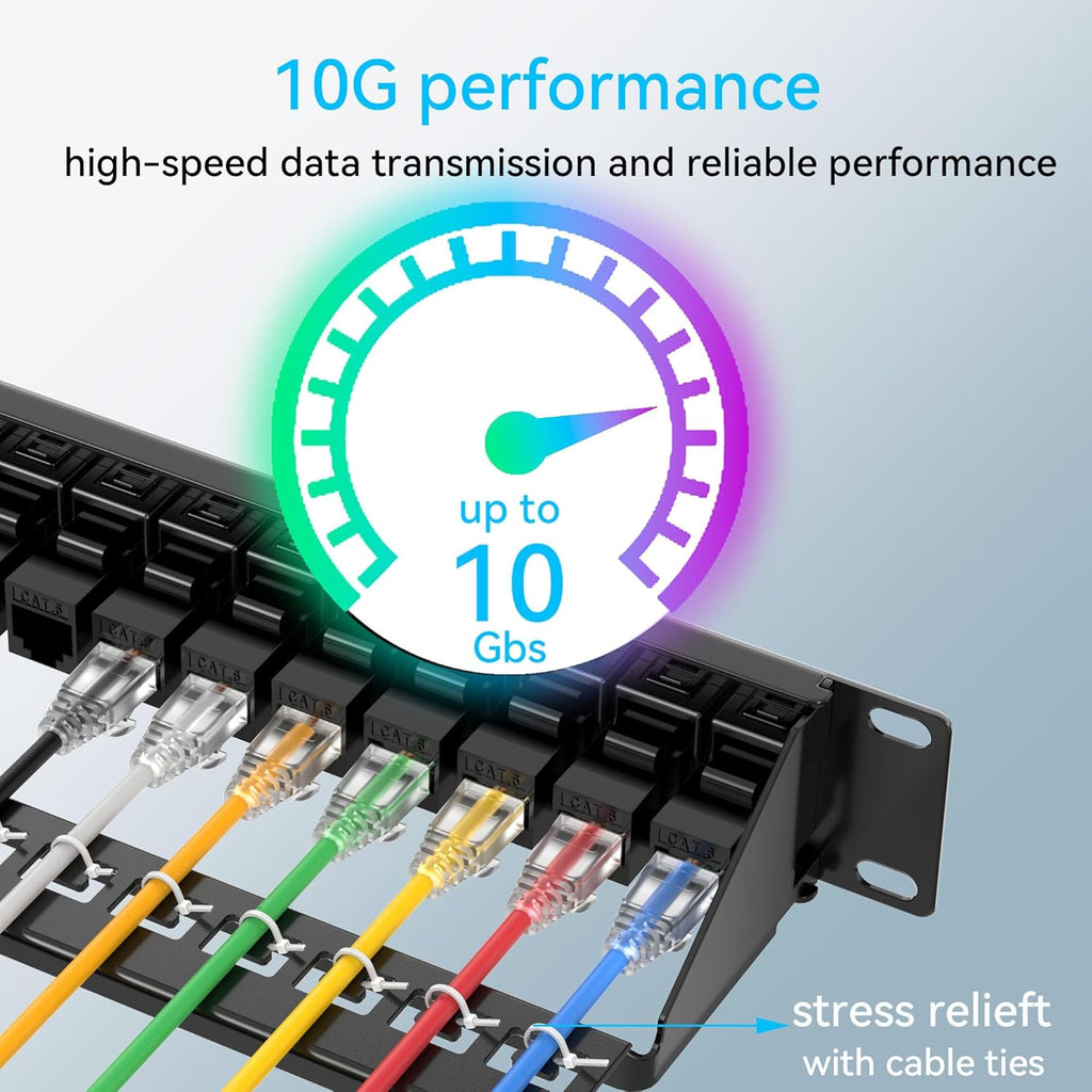 Patch Panel 24 Port Cat6 with Coupler Keystone, Cat6 Network Patch Panel 10G No Punch Down, Time-Saver Ethernet 1U Rj45 Panel with Sturdy Back Bar, 19 Inch Coupler Network Panel