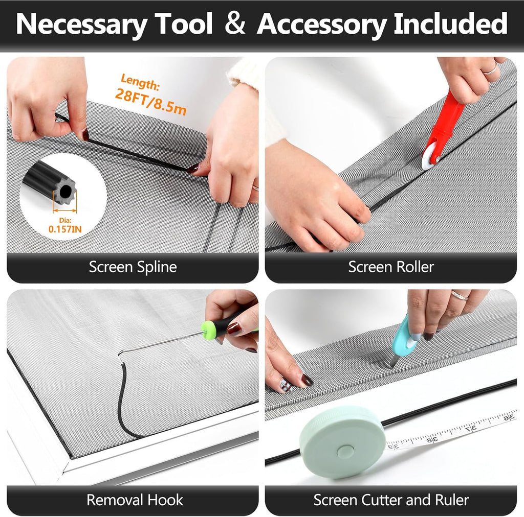 Window Screens Replacement Repair Kit, Black Screen Door Mesh Replacement Kit, Durable Fiberglass Mesh Roll with Tools for Windows Doors Patio and Porch, 48in x 118in