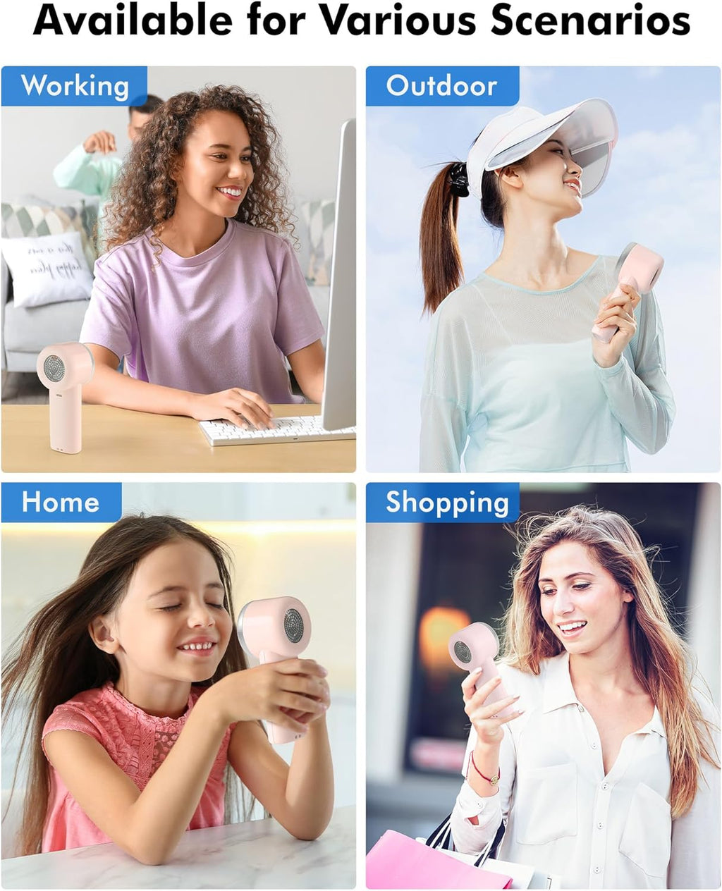 WHATOOK Portable Mini Fan: High Speed Cooling Fan, 10 Hours Battery Life, USB Rechargeable, Small Essentials for Women, Beach Travel, Vacation (Pink)