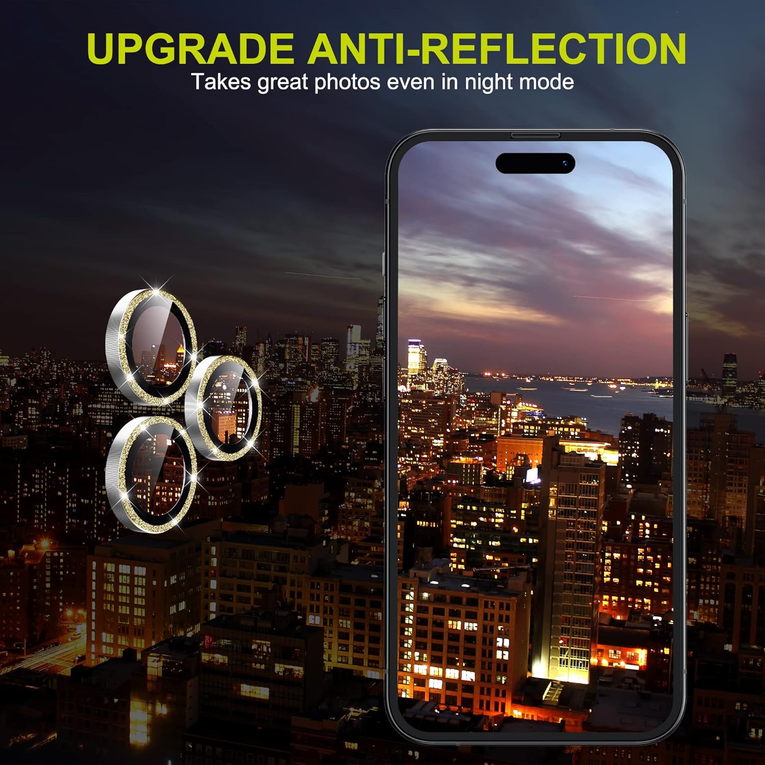 WSKEN [Gold Glitter] for iPhone 14 Pro/iPhone 14 Pro Max Camera Lens Protector,[Night Shooting Mode] HD Tempered Metal Glass Camera Screen Protector Cover Film Accessories