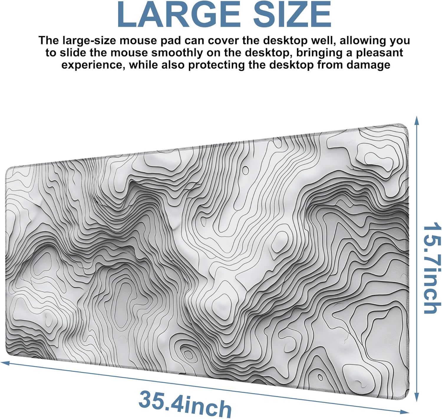 Large Mouse Pad Wave Lines Gaming Desk Pad Computer Keyboard Non-Slip Waterproof Mouse Mat with Rubber Base and Stitched Edges Entertainment Office Writing Desk Mat 35.4 x 15.7 Inches