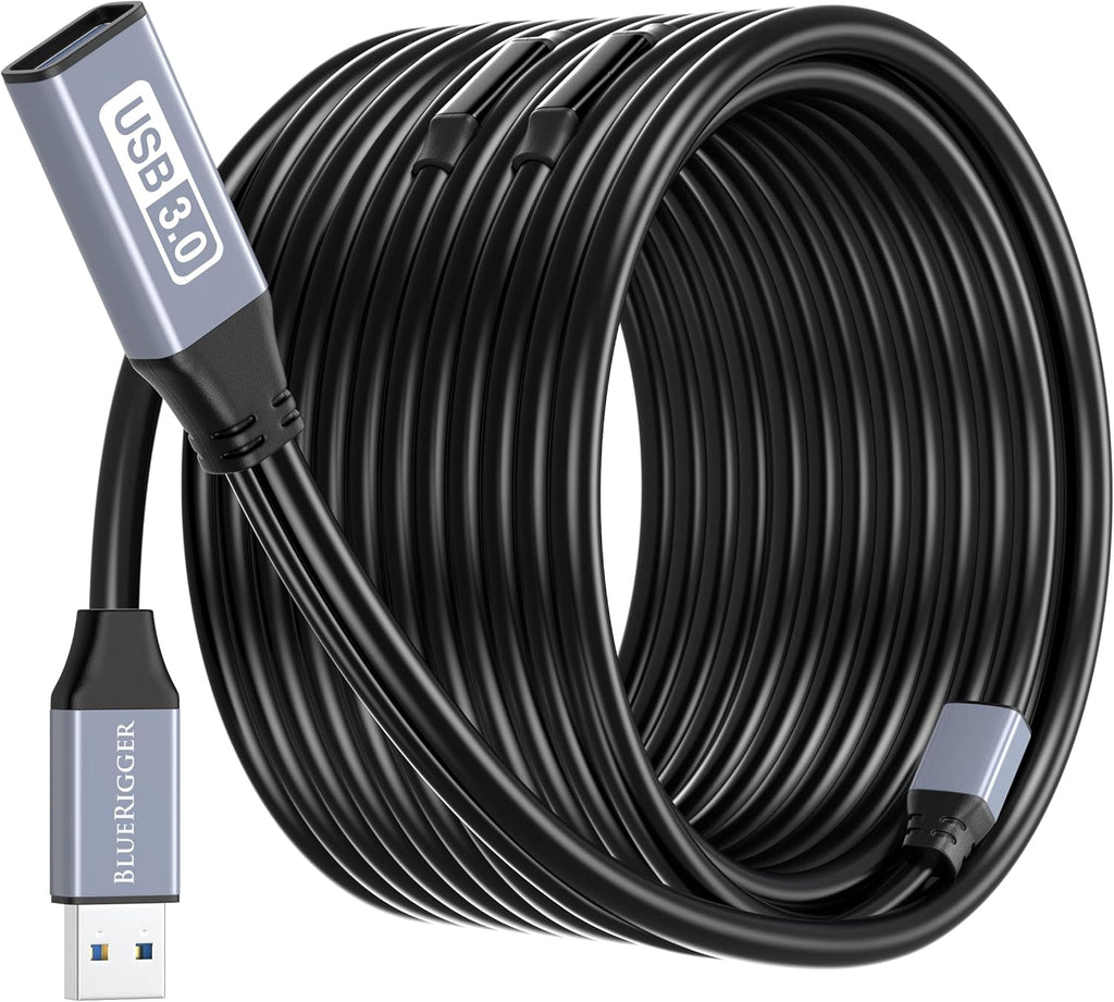 BlueRigger USB 3.0 Extension Cable (100FT, Active, 5Gbps, In-Wall CL3 Rated, Type A Male to Female Adapter Cord) - Long USB Repeater Extender for VR Headset, Printer, Hard Drive, Keyboard, Mouse, Xbox